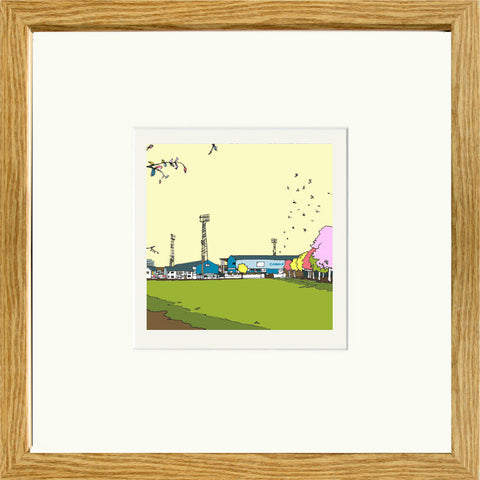 Print of Cardiff City Ninian Park Ground in Oak frame image of 