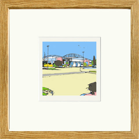 Print of DW Stadium Wigan Athletic FC and Wigan Warriors in Oak Frame image of