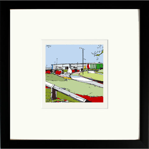Print of Doncaster Rovers Keepmoat Stadium Black Framed image of