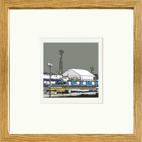 Print of Hartlepool United's Victoria Park Stadium Framed in Oak Image of