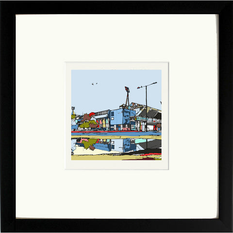 Print of Ipswich Town's Portman Road Ground in Black Frame image of 