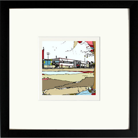 Print of Scunthorpe United FC's Glanford Park in a Black Frame image of