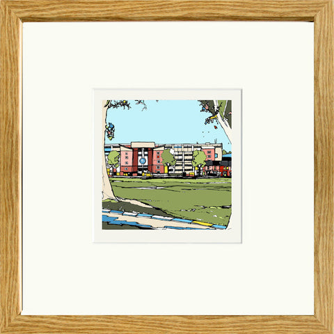 Sheffield Wednesday FC's Hillsborough Stadium, Print framed in Oak image of
