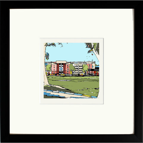 Print of Sheffield Wednesday's Hillsborough Stadium framed in Black image of