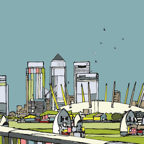 Thames Barrier and Canary Wharf, London
