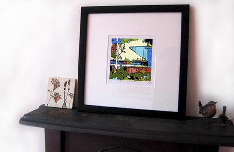 Bury FC Gigg Lane Print on a mantlepiece image of